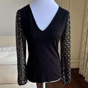 INC International Concepts Black Top with Multicolor Sleeves